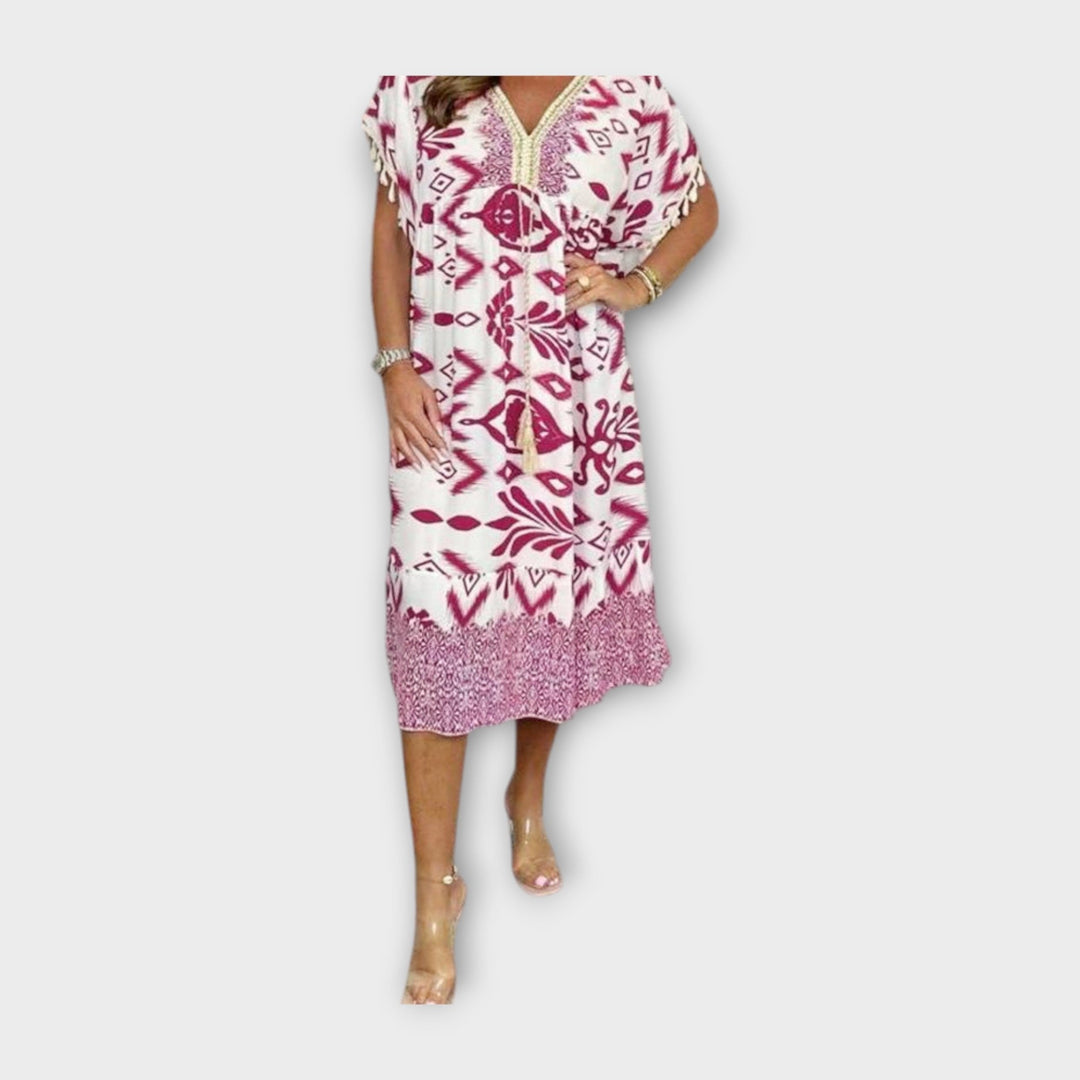 Knee-Length Kaftan with Pattern and Drawstring