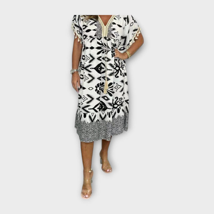 Knee-Length Kaftan with Pattern and Drawstring