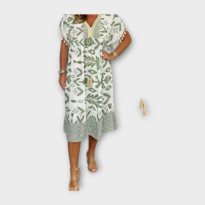 Knee-Length Kaftan with Pattern and Drawstring