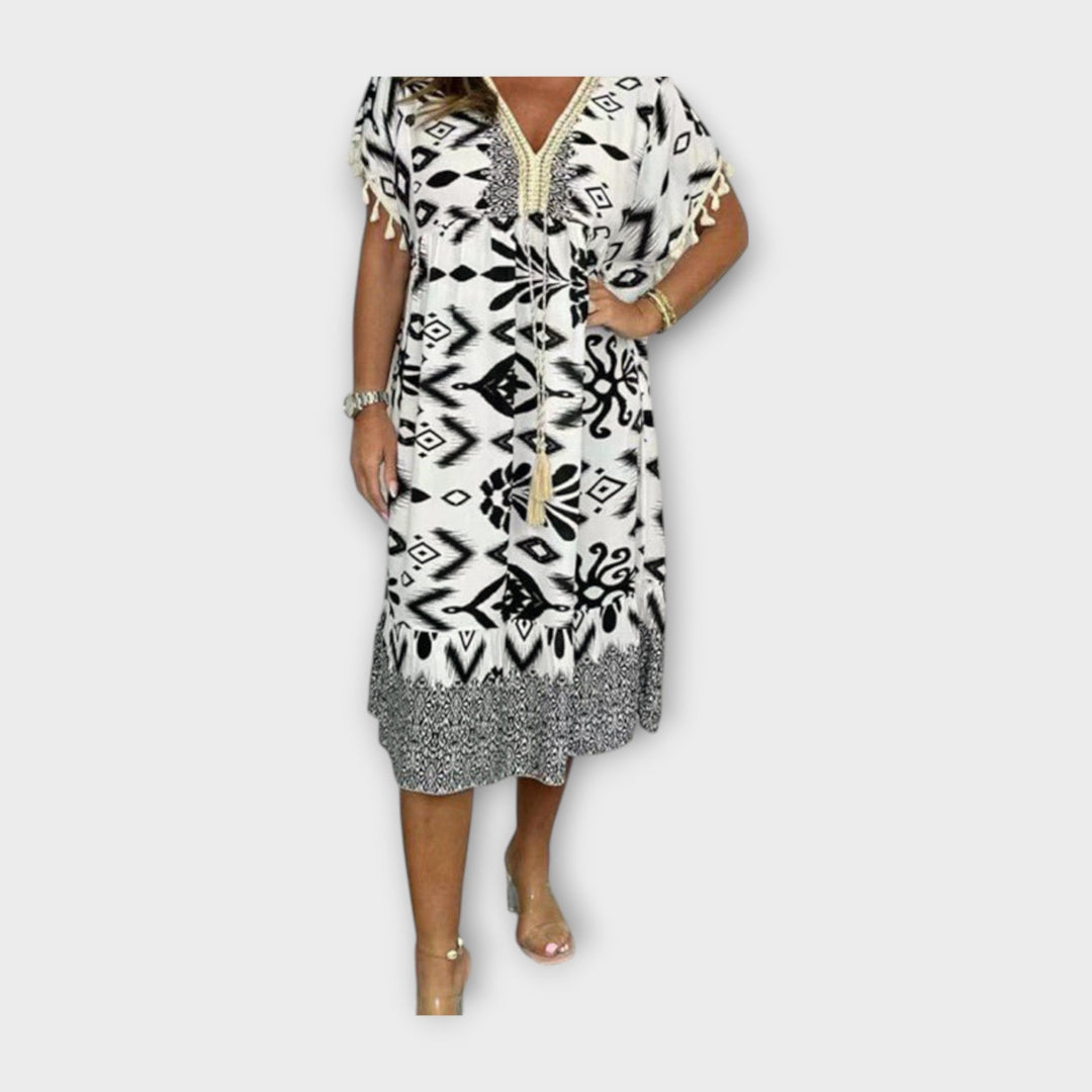 Knee-Length Kaftan with Pattern and Drawstring