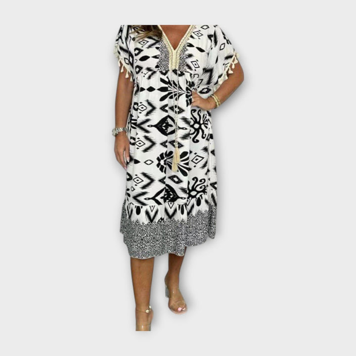 Knee-Length Kaftan with Pattern and Drawstring