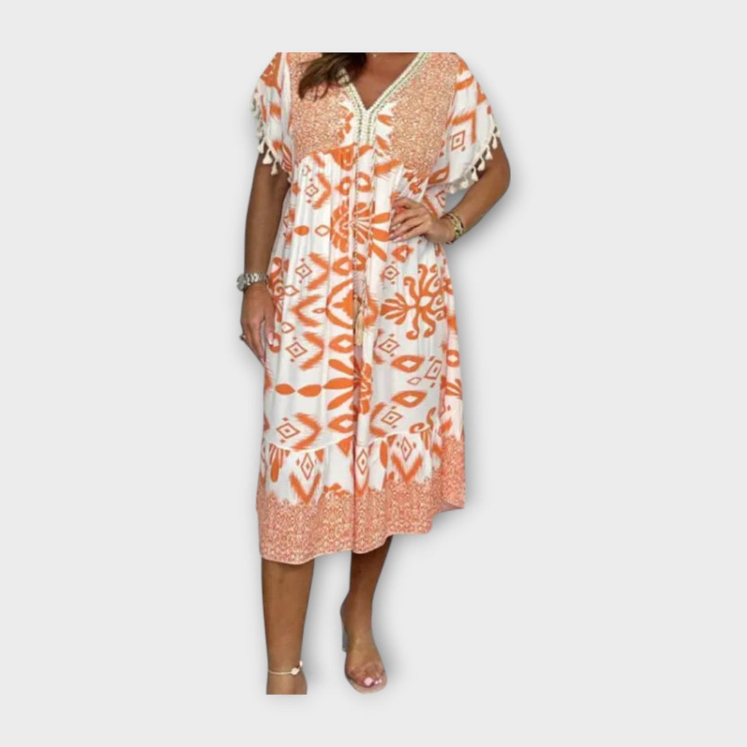 Knee-Length Kaftan with Pattern and Drawstring