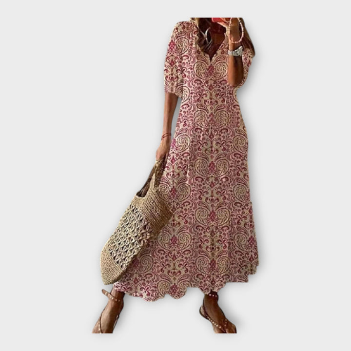 Vintage Dress with Embroidery and V-Neck